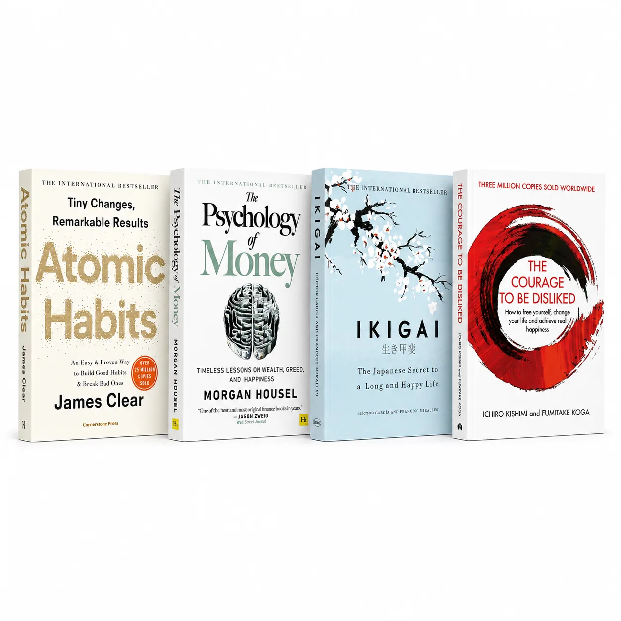 Atomic Habits + Psychology of Money + Ikigai + The Courage to Be…
